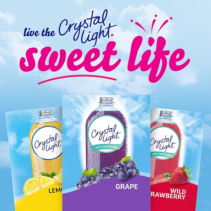 Crystal Light Grape Naturally Flavored Powdered Drink Mix with Caffeine, 120 ct Pack, 4 Boxes of 30 On-the-Go Packets