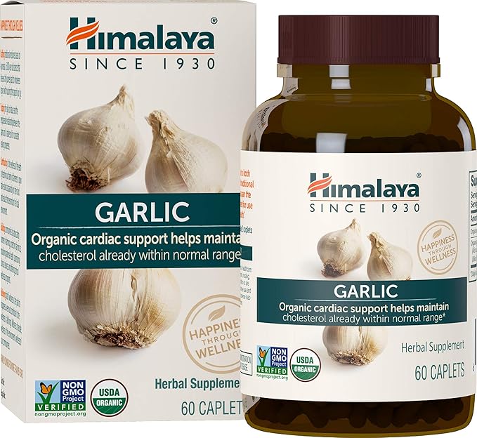 Himalaya Organic Garlic, For Lipid Metabolism 1,400 mg, 60 Caplets, 1 Month 2 Pack