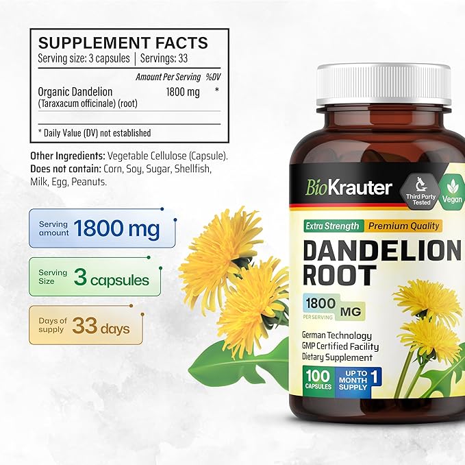 Dandelion Root Capsules 1800 mg 100 Caps