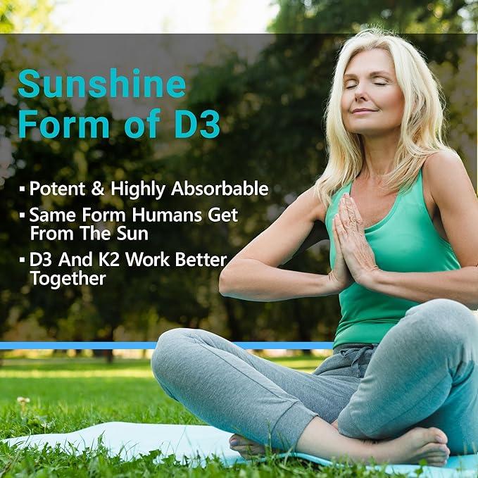 Vitamin D3 K2 Supplement 5000 IU 200 mcg D3, Patented MK7 & MK4, Heart 90 Vegetarian