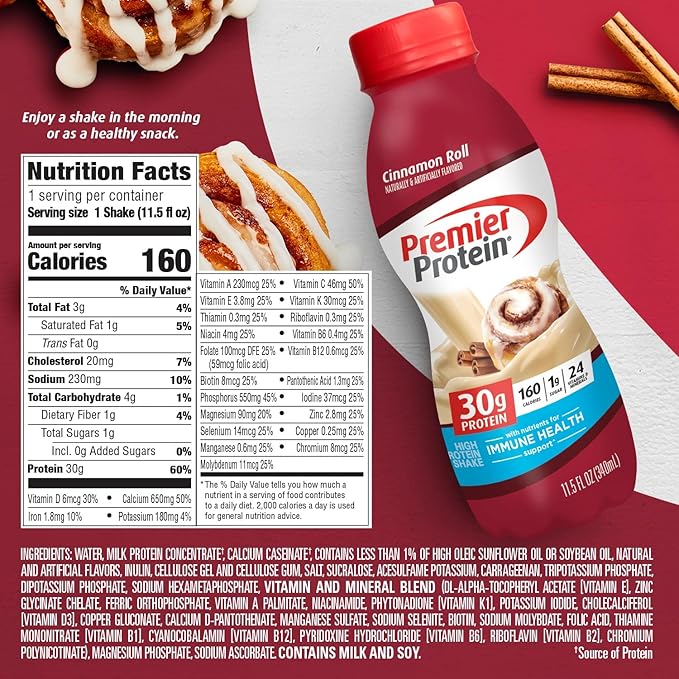 Premier Protein Shake, 30g Protein, 1g Sugar,24 Vitamins&Minerals Roll,11.5 fl 12