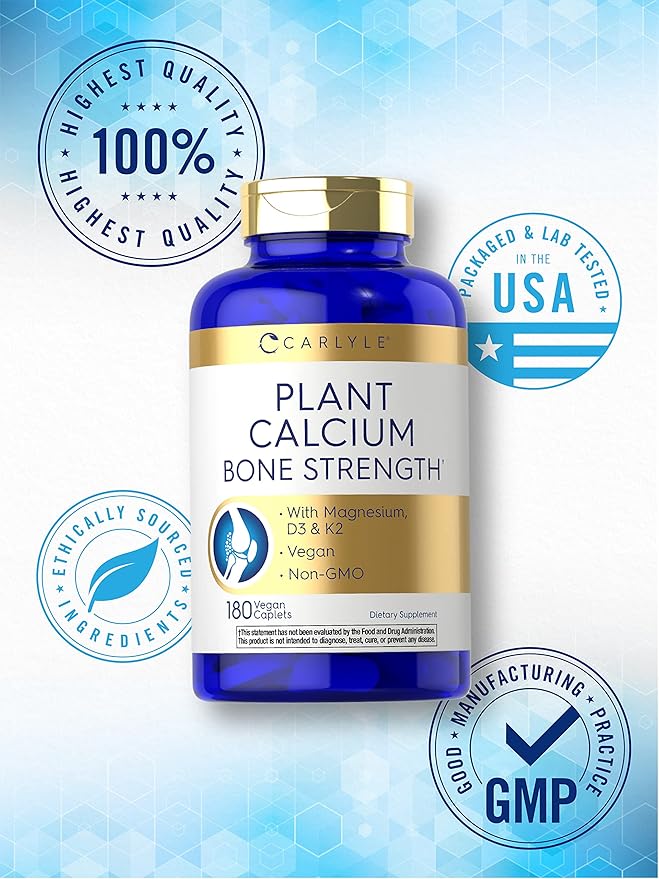 Carlyle Plant Based Calcium with Vitamin K2, D3, D3, Magnesium 180 Vegan