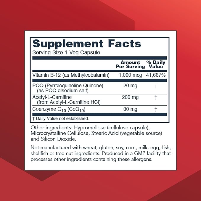 Protocol PQQ Complex - Mitochondrial Health* - with CoQ10 & L Carnitine - B Vitamin - Supplements for Energy* - 30 Veg Caps