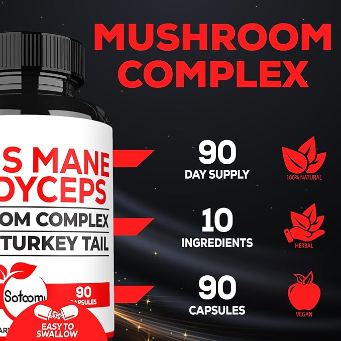 Satoomi 10in1 Cordyceps Mushroom Supplement 90 Capsules 90 Serving