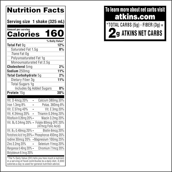 Atkins Strawberry Protein Shake, 15g Protein, Low Glycemic, 2g Net Carb, 1g Sugar, Keto Friendly, 12 Count