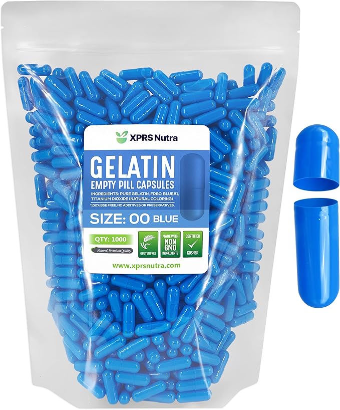 XPRS Nutra Size 00 Empty Capsules - 1000 Count Empty Gelatin Capsules - Empty Pill Capsules - DIY Capsule Filling - Fillable Pill Capsules Empty Gel Caps
