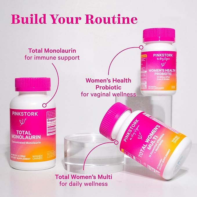 Pink Stork Women's Probiotics for Vaginal Health - 10 Billion CFUs for pH Balance, Urinary Tract, Gut Flora & Immune Health - Supports Vaginal Odor + Healthy Microbiome - 5 Strains - 30 Capsules