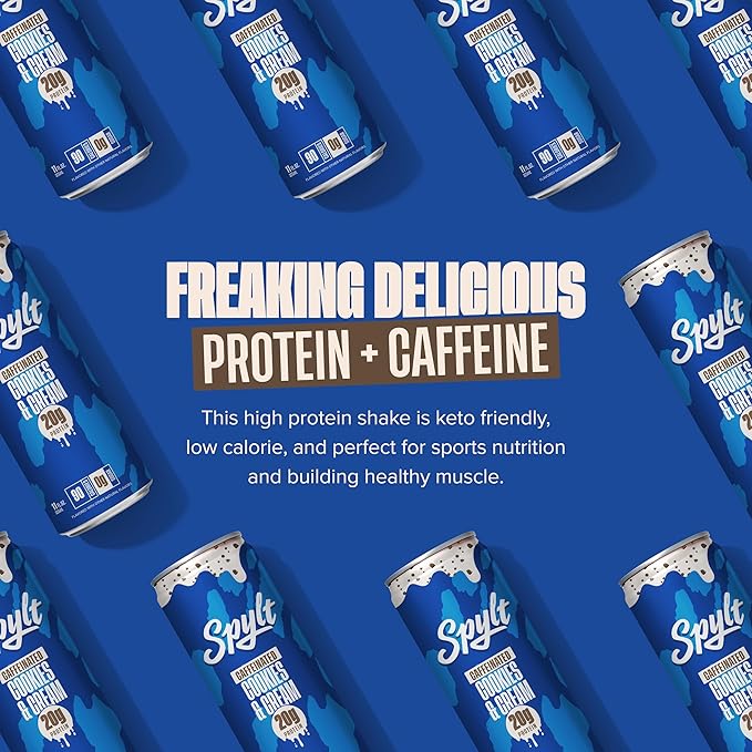 High Protein Cookies & Cream Milk with 60mg Caffeine & 20g Protein - Ready to Drink, Sugar Free, Lactose Free Milk, Perfect for Workout Recovery & Afternoon Pick Me Up - 12 Count