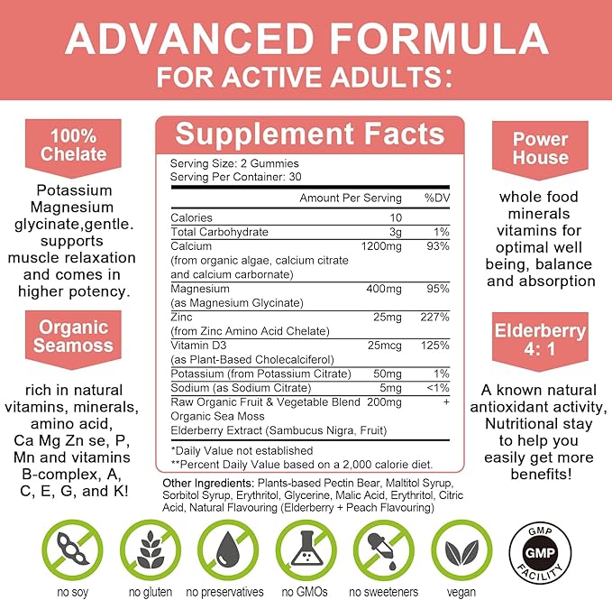 1200mg Calcium Gummies with D3,K2,Zinc -(1pack)