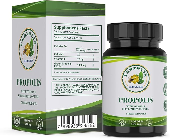 Propolis Health Propolis Capsules 1000mg-Daily 2 Capsules 50 Days (100 Capsules)