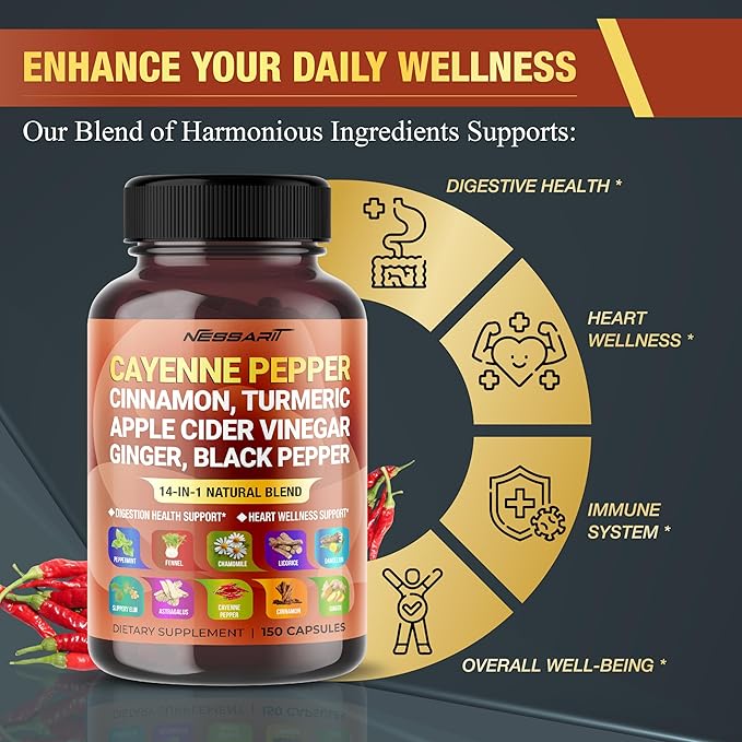 Cayenne Pepper 14,000mg Supplement 14-in-1 Natural 150 Count