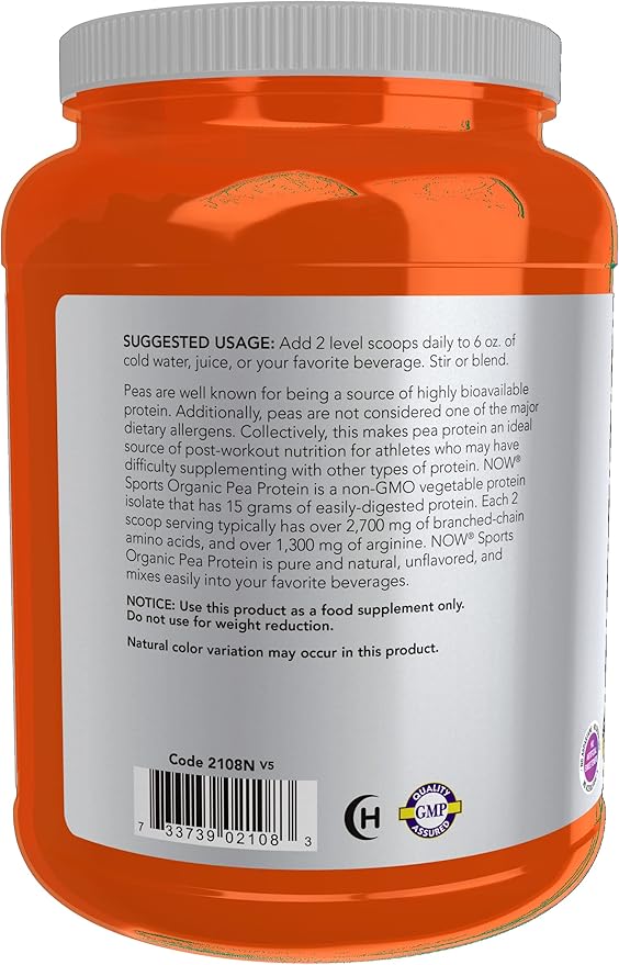 NOW Sports Nutrition, Certified Organic Pea 15 Grams, 1.5-Pound