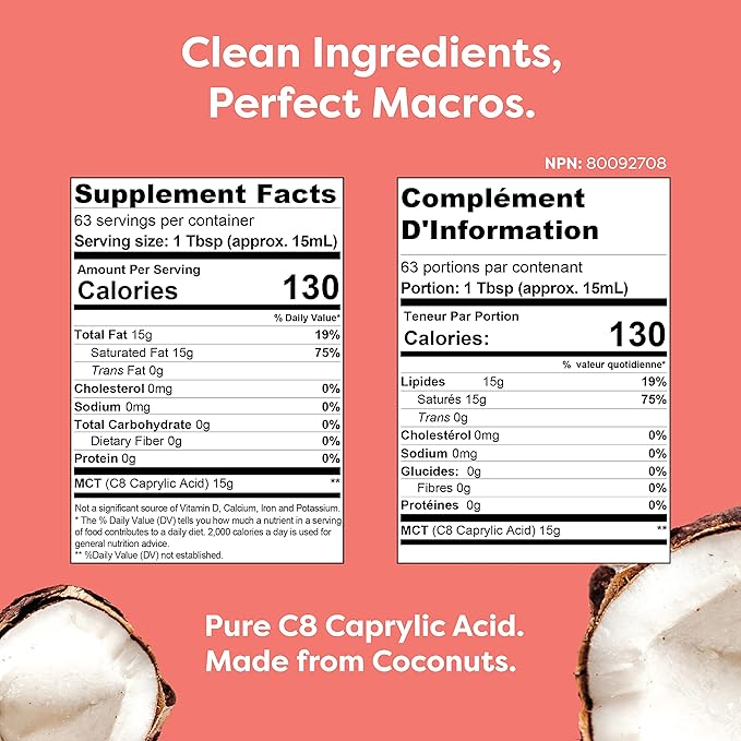 Kiss My Keto MCT Oil C8 – 32 oz Pure C8 MCT Oil Keto Fuel – Pure MCT Oil Bottle with Pump – High Octane MCT C8 Oil Caprylic Acid – Keto Pure MCT Coconut Oil Brain Fuel – Liquid Coconut MCT Oil Pure