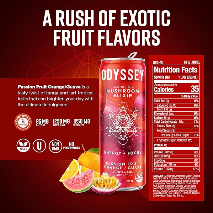 Odyssey Elixir Sparkling Adaptogen Drink, Low 12 Fl 12 Pack