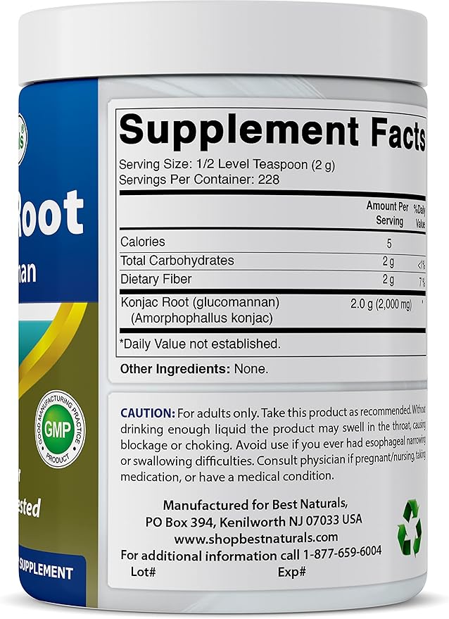 Best Naturals Konjac Root Glucomannan Powder (Non-GMO) 1 Pound