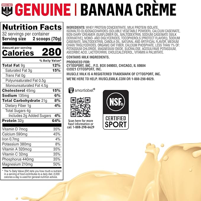 Muscle Milk Genuine Protein Powder, Banana 32g Protein, 5 Pound, 32 Servings