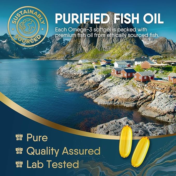 Triple Strength Omega 3 Fish Oil 2400 mg 1200 MG Omega-3 Supplement 180 Fish
