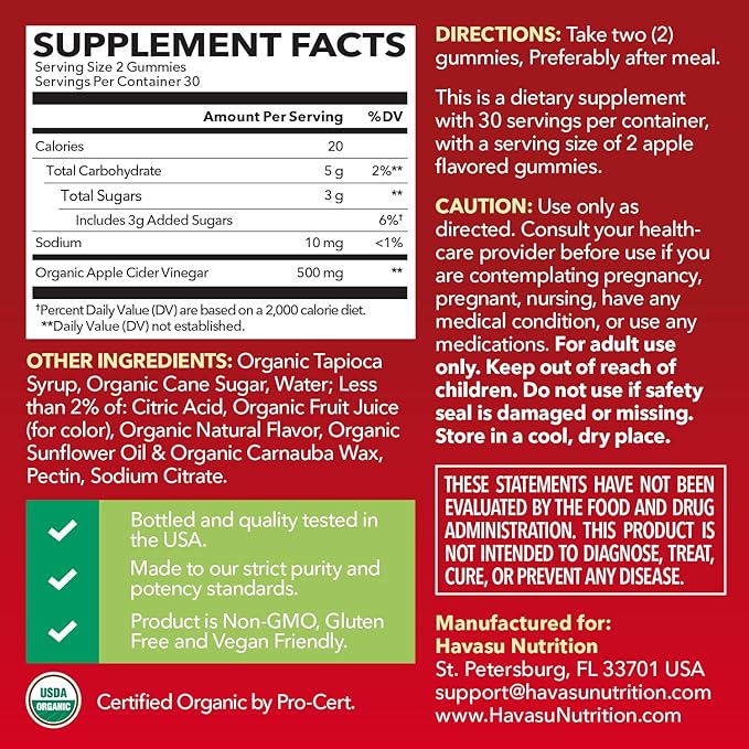 Apple Cider Vinegar Gummies - Organic ACV Vitamins for Digestive Health, Metabolism & Gut Support - 60 Count - Vegan, Non-GMO, Gluten-Free - Delicious Flavor & No Harsh Taste - 1 Month Supply