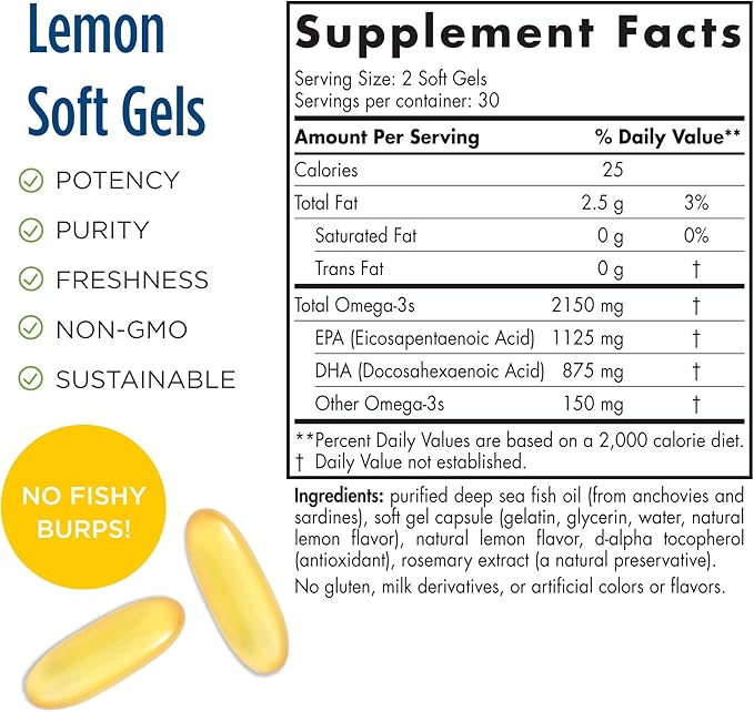 Nordic Naturals ProOmega 2000, Lemon Flavor 2150 mg Omega-3 - 60 Soft 30 Servings