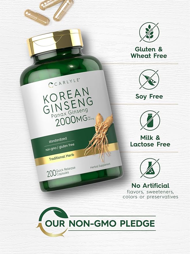 Carlyle Korean Ginseng Extract Capsules 2000 mg 200 Capsules