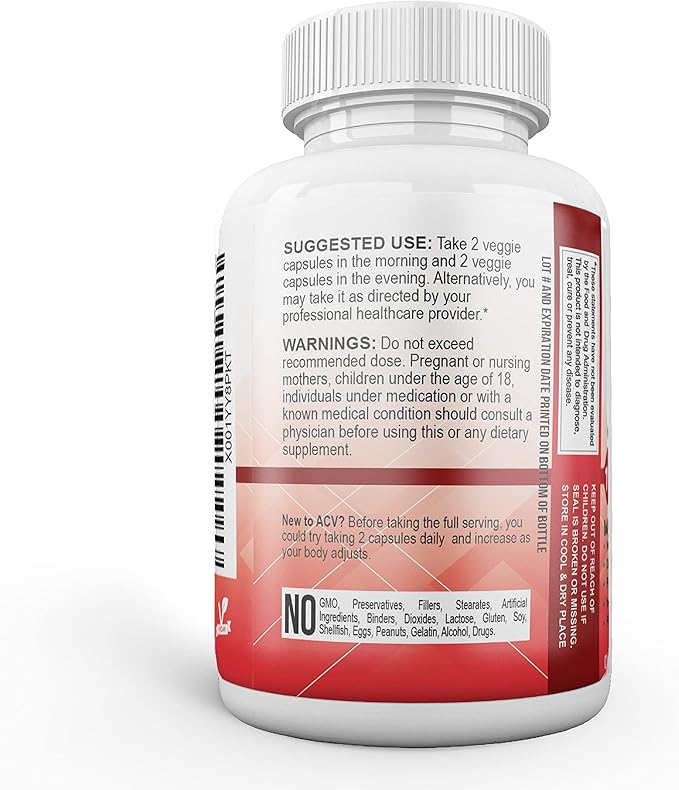 Vicksson Apple Cider Vinegar Pills 1700 mg of ACV with Garlic, Ginger, Lemon & Honey for Weight, Detox, Cleanse, Appetite, Bloating, Metabolism & Immune Support | 120 Capsules