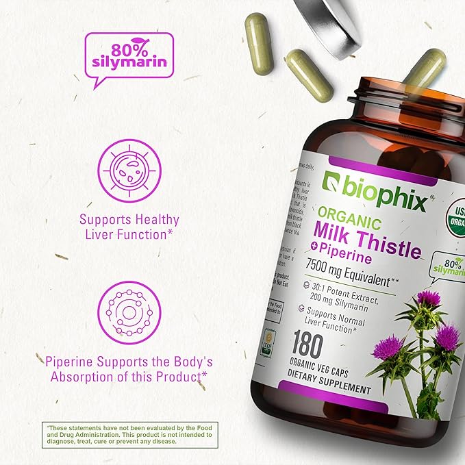 biophix Milk Thistle USDA Organic 30:1 7500 mg 180 Veggie