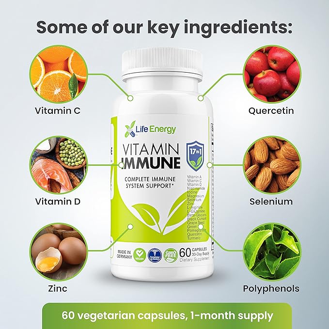 17 in 1 Complete Immune Support Supplement | Immune Boost with Vitamin C, Vitamin D, Vitamin A, Zinc, Quercetin, Turmeric, Green Tea, Selenium | Daily Immunity Support Supplement for Adults - 60 Count