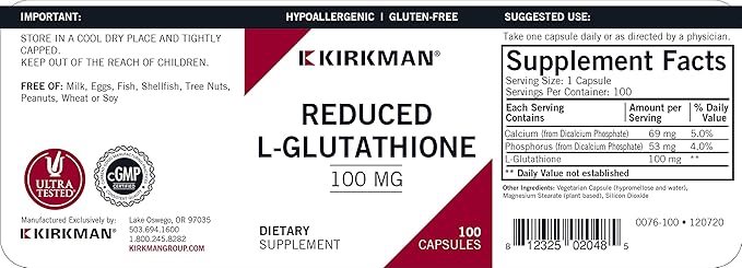 Kirkman Reduced L-Glutathione 100 mg 100 Vegetarian