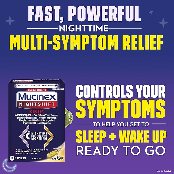 Mucinex Nightshift Sinus, Maximum Strength Powerful 20 Fast