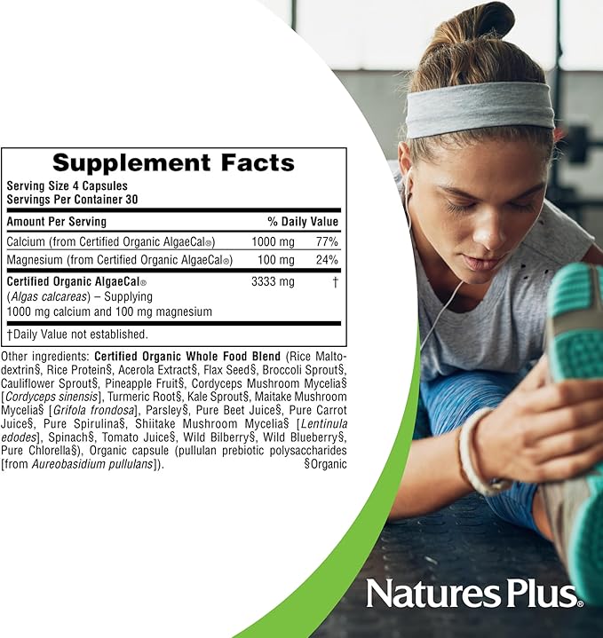 Natures Plus Source of Life Garden Calcium - 120 Vegan Capsules, Pack of 2 - Vegetarian, Gluten Free, Certified Organic - 60 Total Servings