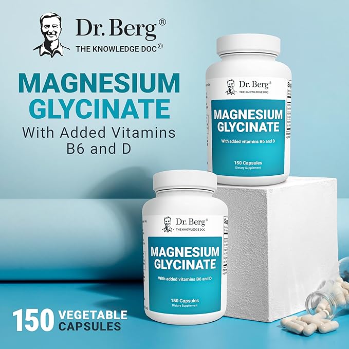 Dr. Berg Magnesium Glycinate 400 mg โ Chelated Magnesium Supplement with Vitamin D and B6 for Stress Support, Relaxation, and Good Sleep โ 150 Vegetable Capsules High Absorption for Overall Wellness
