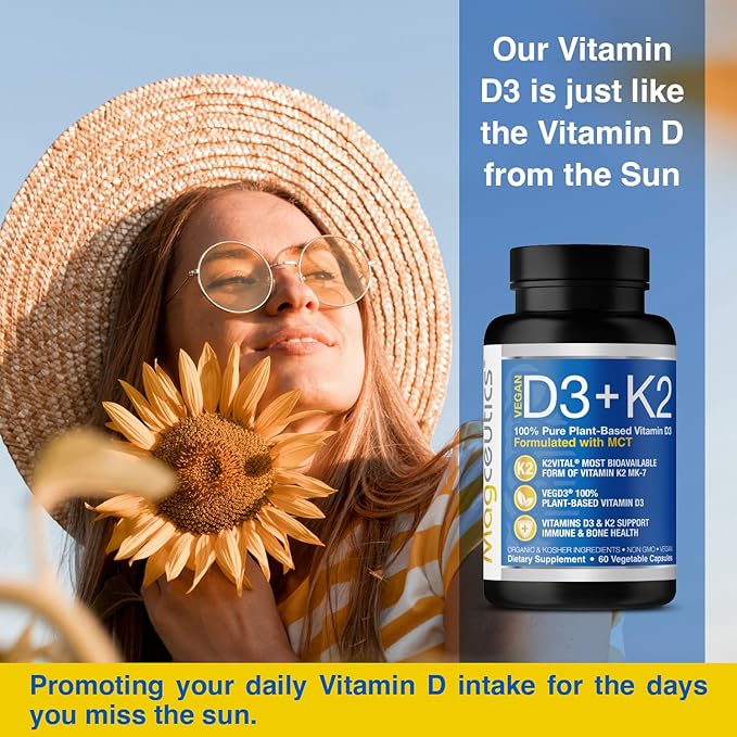 Vitamin D3 K2 with MCT, 5000 D3 & 100 mcg MK7 K2, K2, Support 60 Capsules (60 Days