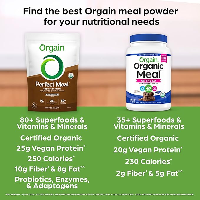 Orgain Perfect Meal, Organic, Vegan Meal 25g Plant 80+ Superfoods, 1B Probiotics 10g Fiber, 2.16lb