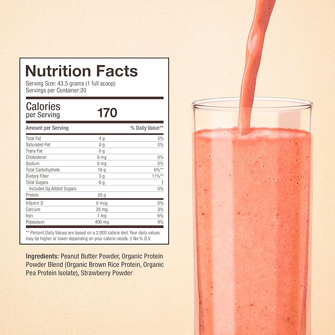 Premium Protein Powder, Strawberry Peanut Butter (20g of 4 Ingredients 20 Servings