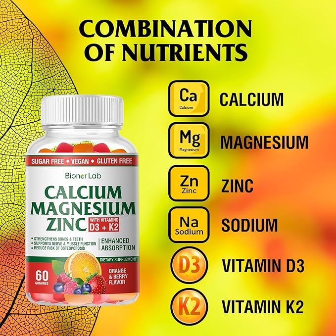 Calcium Magnesium Zinc Gummies with Vitamin D3 & K2 -