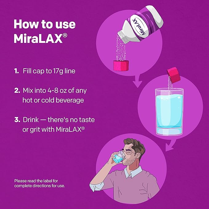 MiraLAX Gentle Constipation Relief Laxative Powder, 3350, Works 45 Dose