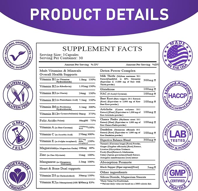 Milk Thistle Supplement 15000mg Organic Artichoke D3&K2 vitamins (29-IN-1)Made In