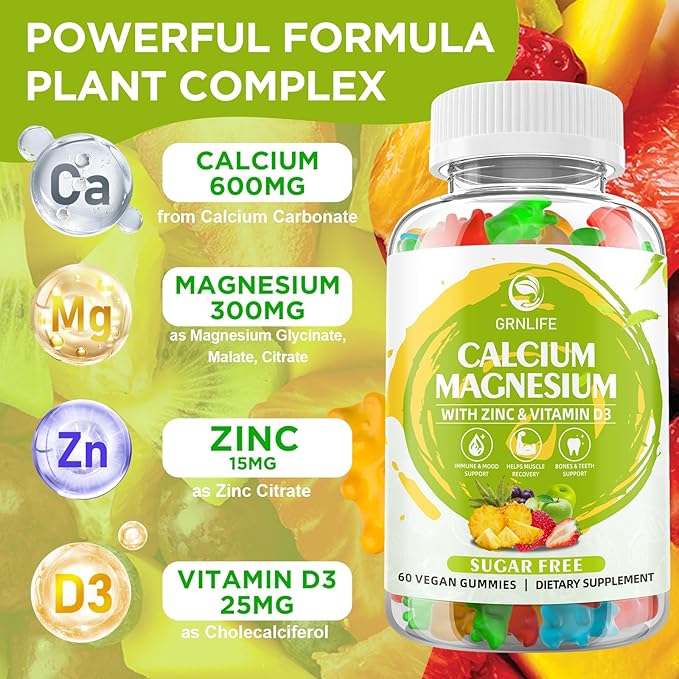 Calcium Magnesium Zinc Supplement with Vitamin D3, Sugar 120 Count