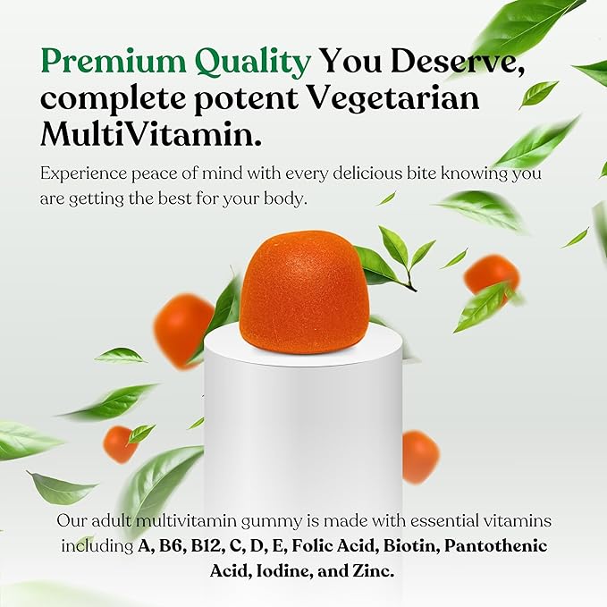 Adult Multivitamin Gummies - Easy-to-Chew Gummies with Essential Vitamins A, B6, B12, C, D, E, Folic Acid, Biotin, Iodine, and Zinc - Delicious and Convenient Daily Nutrition - 90 Gummies