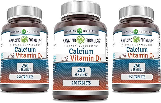 Amazing Formulas Calcium with Vitamin D3 Supplement 250 | 3 Pack)