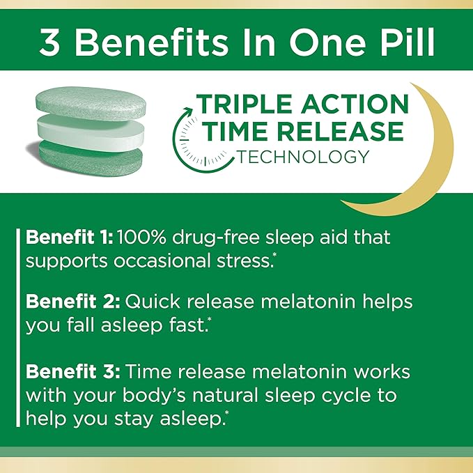 Nature's Bounty Stress Support Melatonin by Sleep3, 10mg, 10mg, Tri-Layered 56 Count