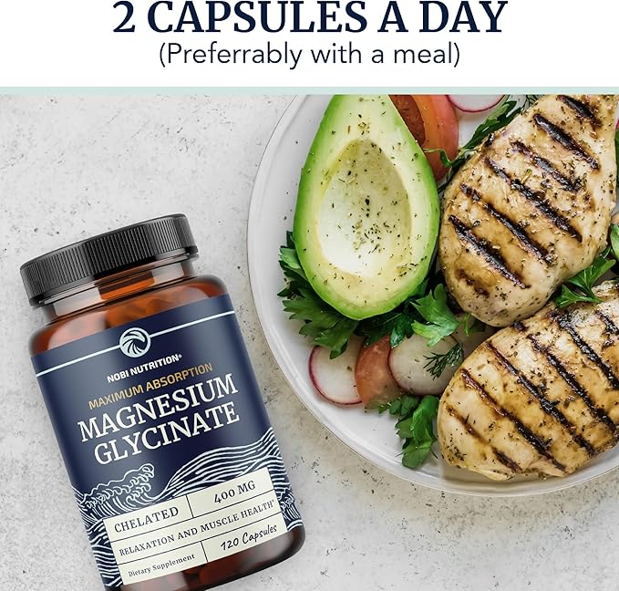 Magnesium Glycinate 400mg | High Absorption Formula for Sleep, Calm, Muscle Relaxation, Heart, Bone & Nerve Support for Women & Men | Chelated Magnesium Glycinate Supplement | 120 Ct (2 Month Supply)