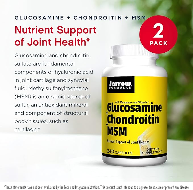 Jarrow Formulas Glucosamine + Chondroitin + MSM 240 Capsules, 2 - 120 Total