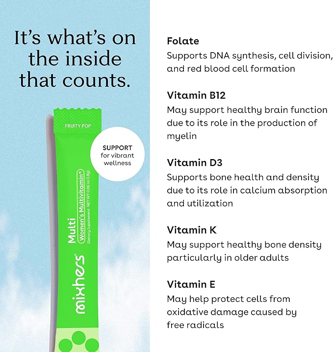 Multi - Daily Multivitamin Drink Mix - For Immune Health, Energy, Nutrition, Skin & Bones - With Vitamin B12, Folate & More - 15 Packets - Fruity Pop Flavor