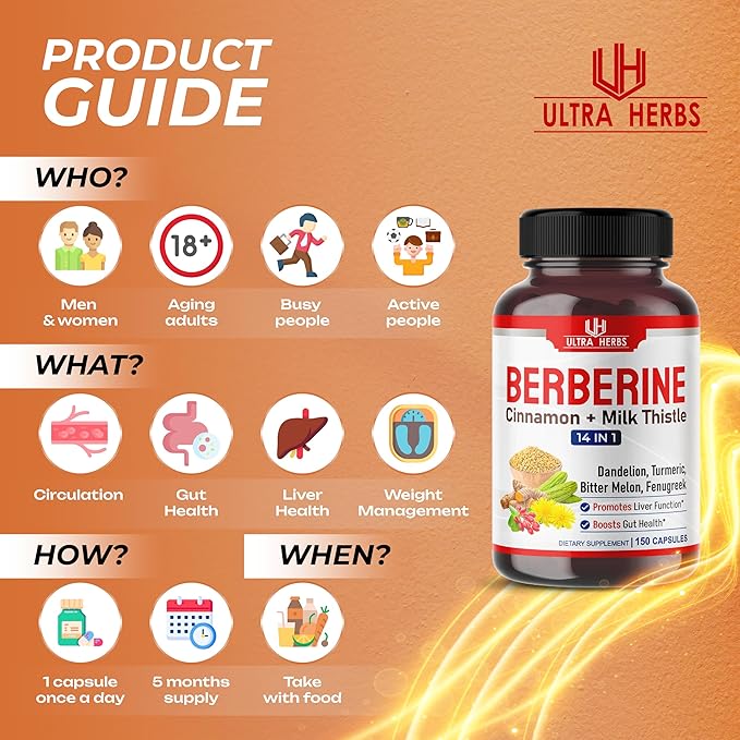 Premium Berberine 12,200MG with Cinnamon, Milk (150 Count 1))