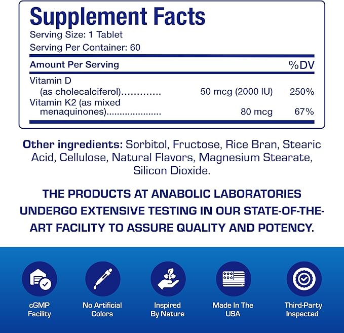 Chewable Vitamin D and K2 Supplement - Clinical D3 K2 2000IU for Bone Teeth Mood and Immune Support Plus Calcium Absorption - Vegetarian Vitamin D Chewable Cinnamon Flavor (60 Day Supply)
