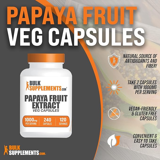 BulkSupplements.com Papaya Fruit Extract Capsules 2 Capsules 240 Veg 1