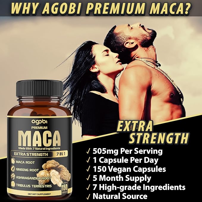 7in1 Premium Maca Root Capsules - with Ashwagandha, Ginseng, Tribulus, Shilajit, Shatavari & Black Pepper - Natural Energy, Performance & Mood Support - 150 Counts for 5 Months