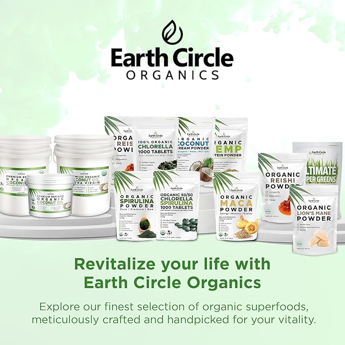 Earth Circle Organics Organic Chlorella Powder Superfood | Kosher | Broken Cell Wall Chlorophyll, Vegan, Super Green Algae, Clean Chlorella, High in Protein, Fiber & Amino Acids - 4oz