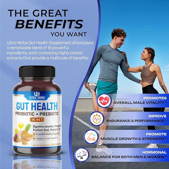 Gut Health Supplement 14,400mg with Prebiotic (90 Count 1))